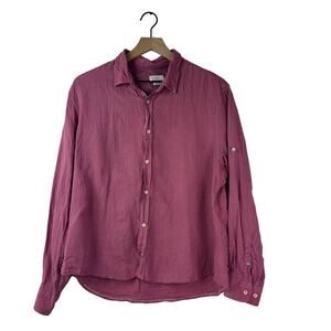 Xint maroon burgundy button up minimalist linen shirt xl